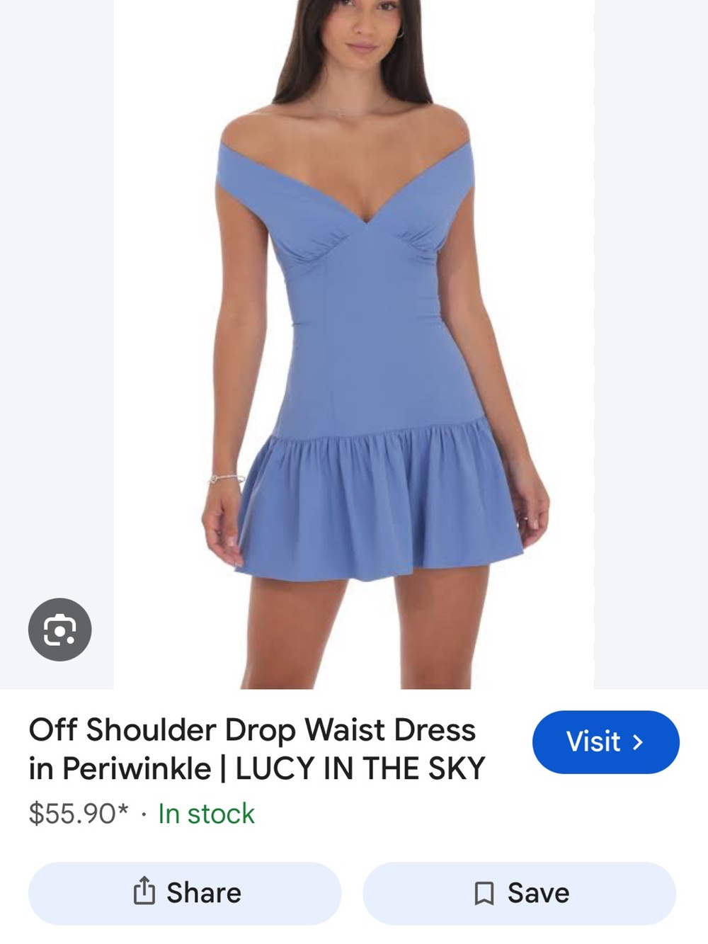 Lucy in the Sky Periwinkle Off-Shoulder Drop Waist Mini Dress